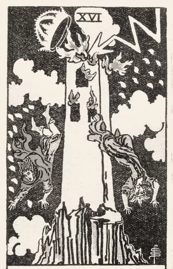 A Torre, do baralho Rider-Waite-Smith de 1909.